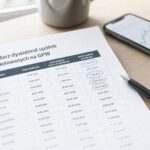 Zbliżenie na kalendarz wypłat dywidend na biurku obok telefonu i długopisu