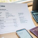 Dokument o dywidendzie z zagranicy na biurku obok kalkulatora i telefonu, osoba przegląda dane